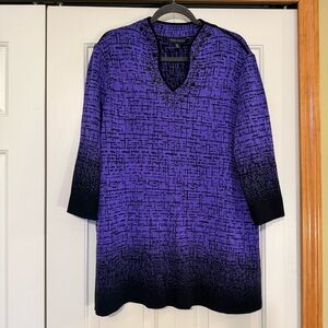 Ming Wang Purple and Black Ombré Textured Knit Tunic Sweater